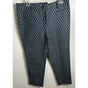 Ann Taylor The Cotton Crop Pants Green Pink Geometric Midrise Flat Front